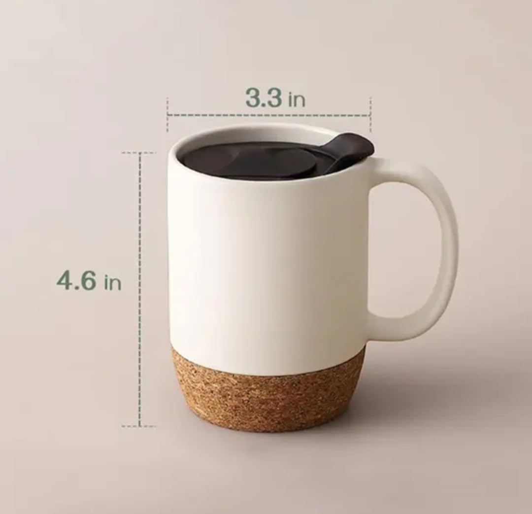 The Wandering Bean Cork Base Coffee Mug, Ceramic Mug with Insulated Cork Bottom