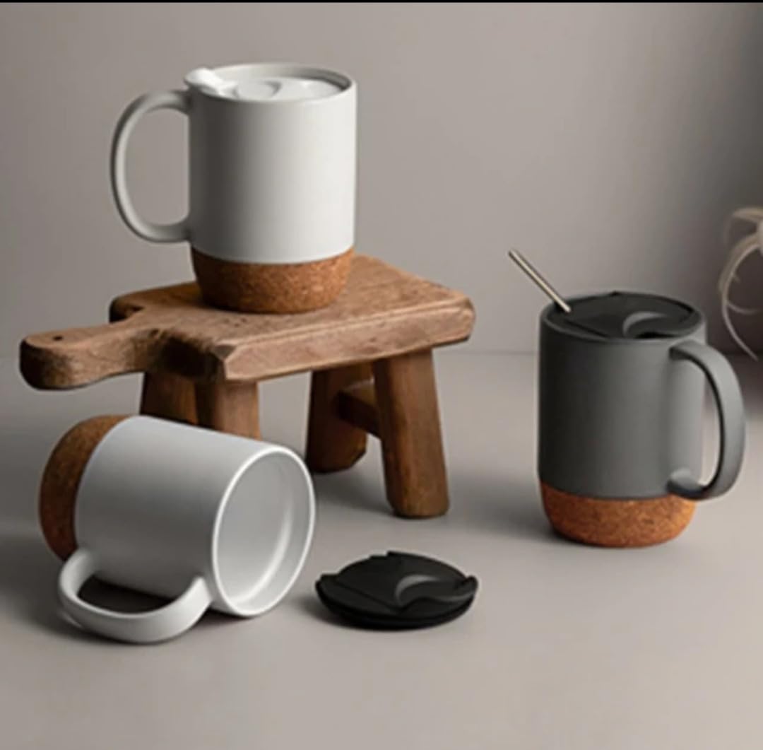 The Wandering Bean Cork Base Coffee Mug, Ceramic Mug with Insulated Cork Bottom