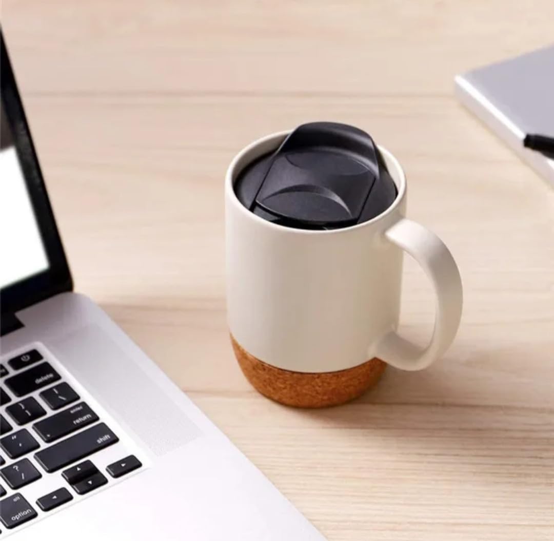 The Wandering Bean Cork Base Coffee Mug, Ceramic Mug with Insulated Cork Bottom